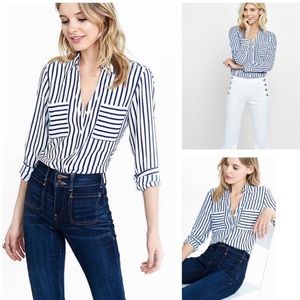 Express Portofino Striped Button Down Shirt Top - Women | Color: Blue | Size: S
